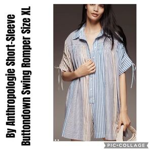 Anthropologie Short-Sleeve Buttondown Swing Romper Size XL